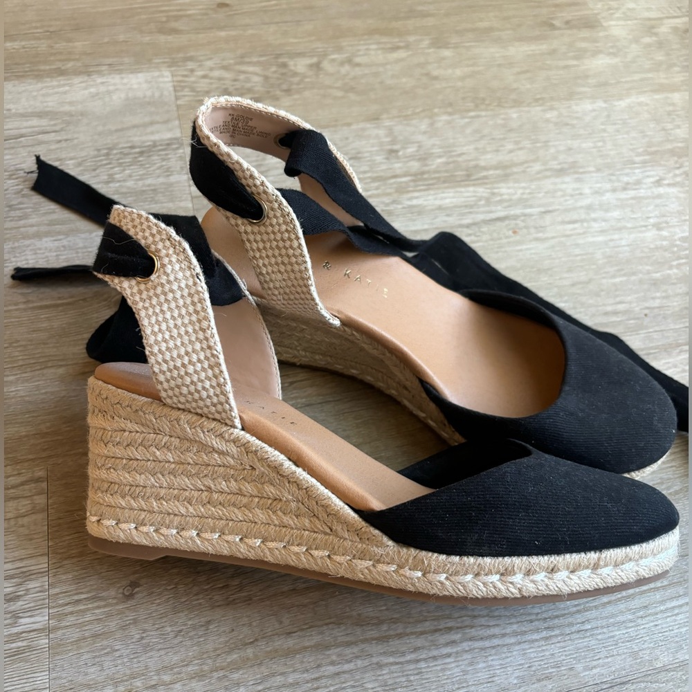 Black Espadrille Wedge Sandals with Ankle Tie